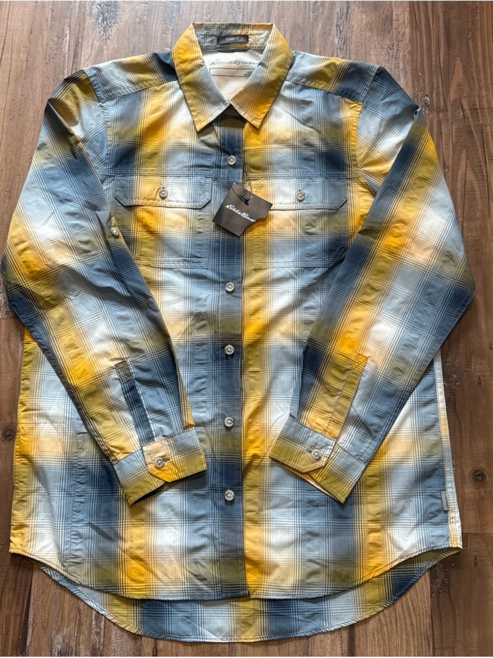 Eddie Bauer Yellow & Blue Plaid Button-Up Shirt